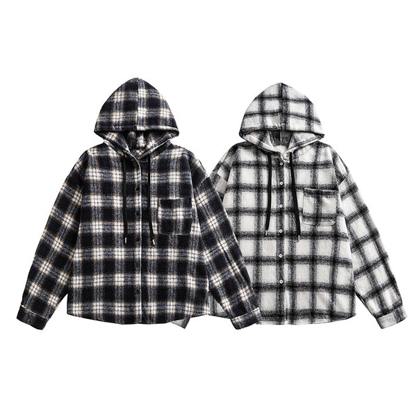 9524 New Men's Plaid Hooded Shirt Jacket