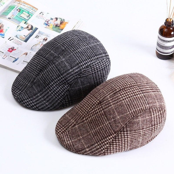 Retro peaked cap men plaid beret Korean version of middle-aged and elderly hat versatile casual forward hat