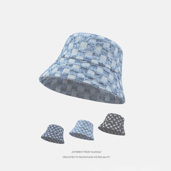 Checkerboard big brim camping bucket hat outdoor visor fashion western cowboy hat women spring and summer burr knight hat