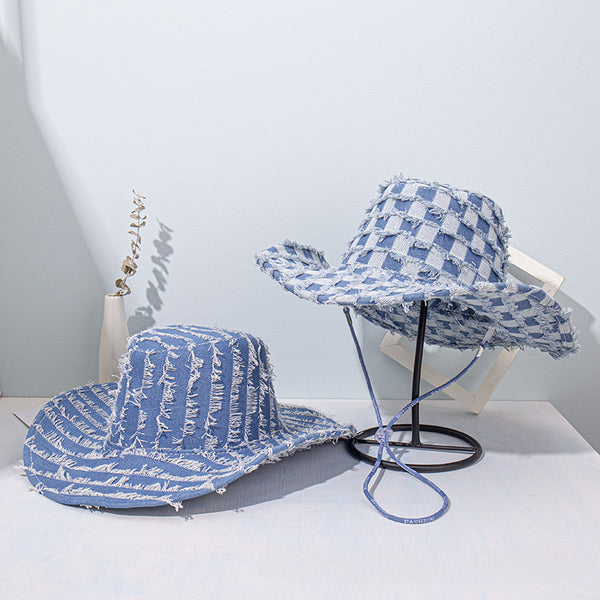 Cycling Farm Western Denim Sunscreen UV Shade Denim Checkerboard Flow Rate Jazz Cap