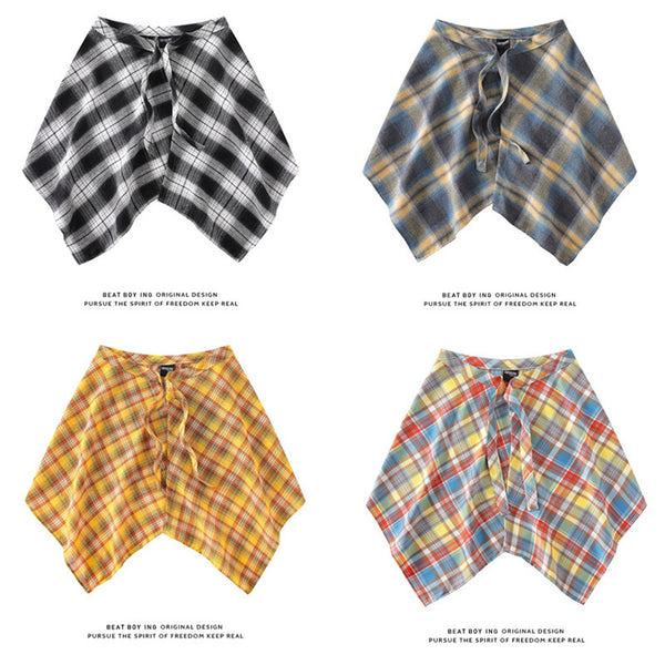 This year popular color yellow plaid fart curtain women one-piece lace-up yellow plaid Tibetan meat artifact men hem boys and girls