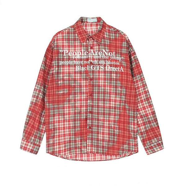 Niche letter printing tie-dye plaid shirt men's and women's spring and autumn loose street shirt jacket tide
