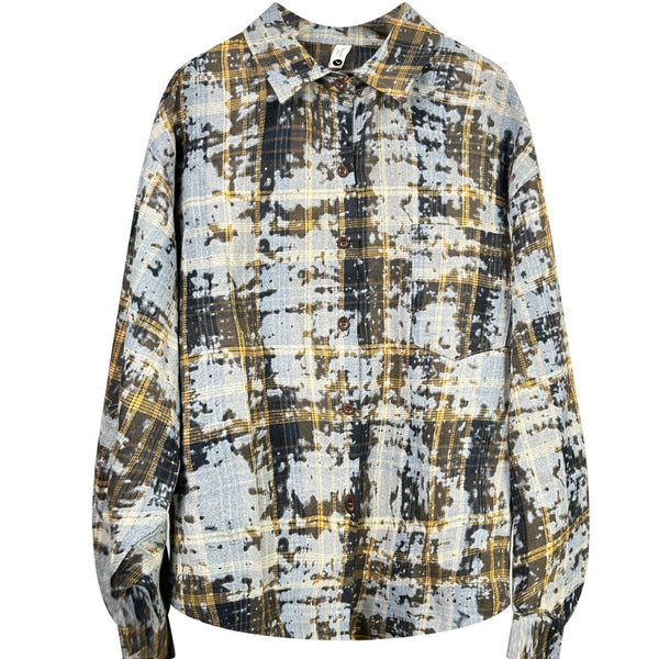 Tie-dye plaid shirt women's spring and autumn new fashion loose casual retro Hong Kong style niche plaid jacket