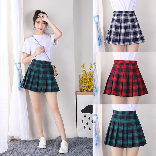 pleated skirt women spring and summer plaid high-waisted short skirt green anti-light A-shaped skirt showing thin skirt