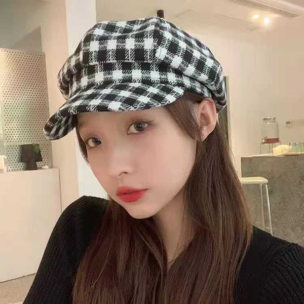 British retro star anise hat women spring and autumn new fashion versatile plaid beret women sun protection cap tide