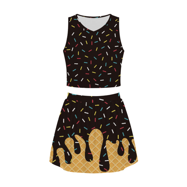 Ladies Short Skirt Set Summer Skirt Printing Fashion Trend Casual Crew Neck Personalized Set