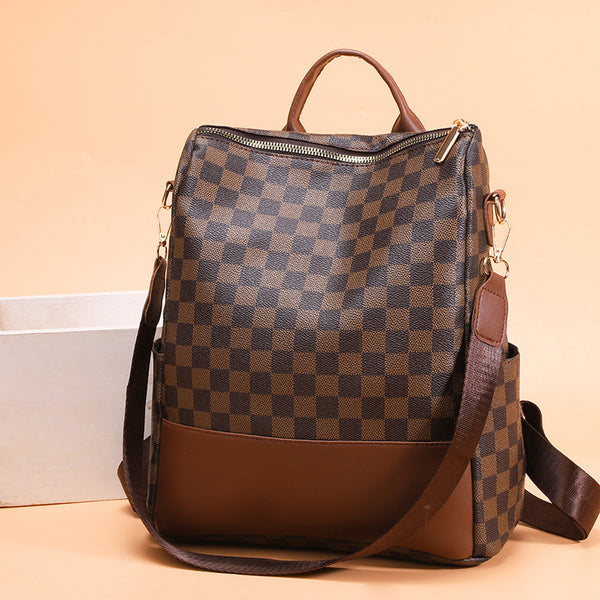 High-value plaid anti-theft women backpack new large-capacity three-purpose backpack women versatile and lightweight bag