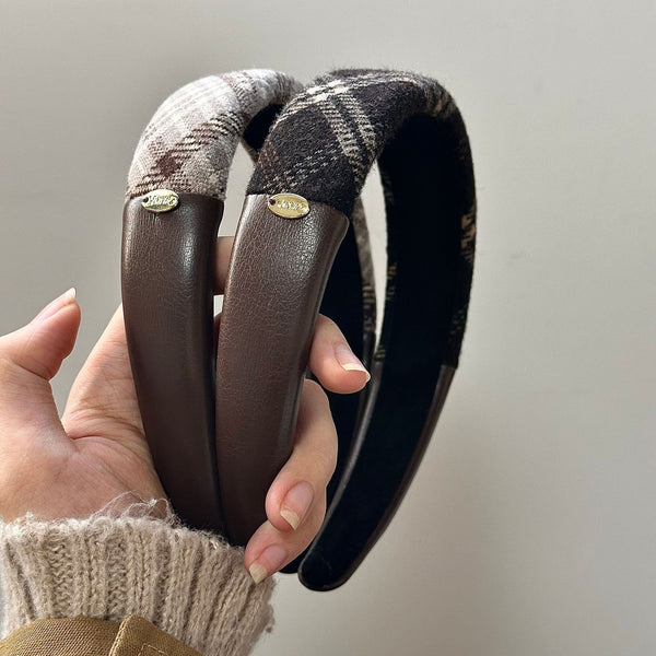 New Korean high cranial top headband retro plaid small gold standard square scarf hair band high-end hair accessories autumn and winter women