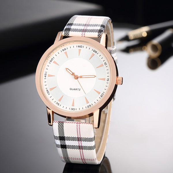 Stylish Scottish plaid student watch casual cloth plaid women belt quartz watch