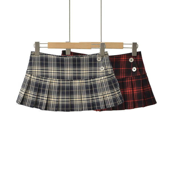 Vintage plaid low waist JK pleated skirt summer new college hottie sexy hip skirt