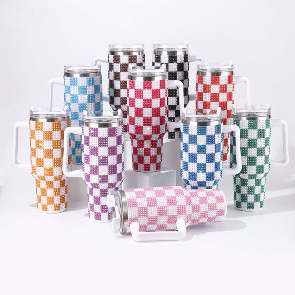 Chessboard sticker drill generation 40oz large-capacity Bingba cup 304 stainless steel tumbler Car cup