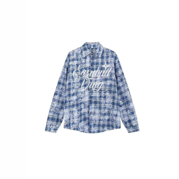 American street tie-dye washed plaid shirt jacket men and women couple loose oversize top