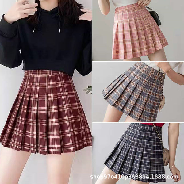 pleated skirt women skirt new high waist thin a word short skirt large size JK plaid skirt summer