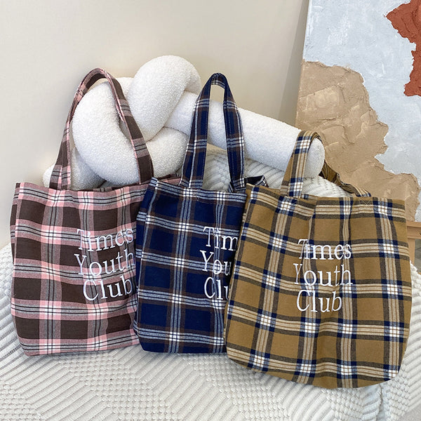 Niche retro plaid tote bag portable commuter cloth bag shoulder bag women large-capacity fashion shoulder bag