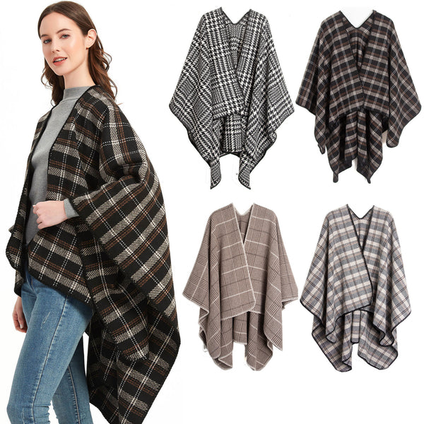 New medium and high-quality products, thousand bird grid thickened women cape acrylic open-ended plaid large shawl