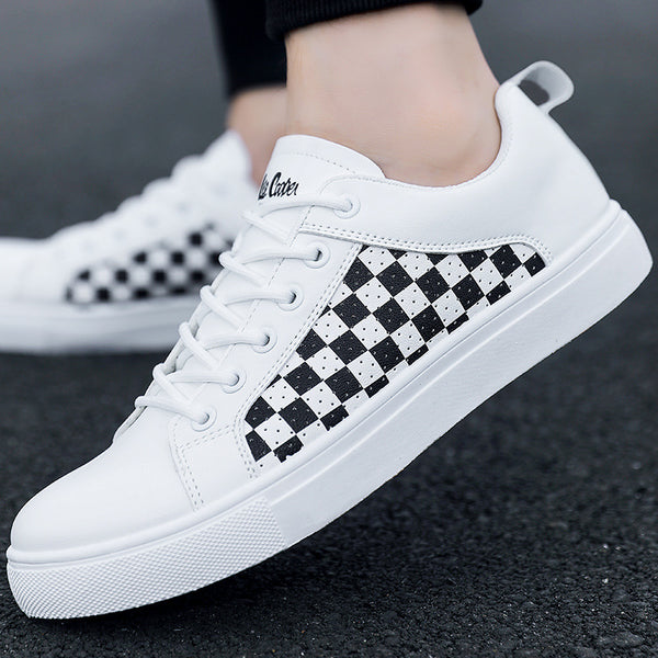 Summer new checkerboard men shoes extra large size men white shoes PU leather trendy board shoes men