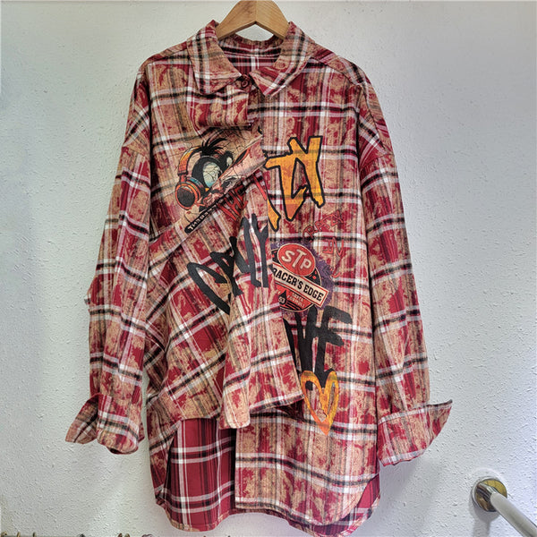 New Women's Red Plaid Shirt Women's Long Sleeve Loose Casual Top Women's Clothing