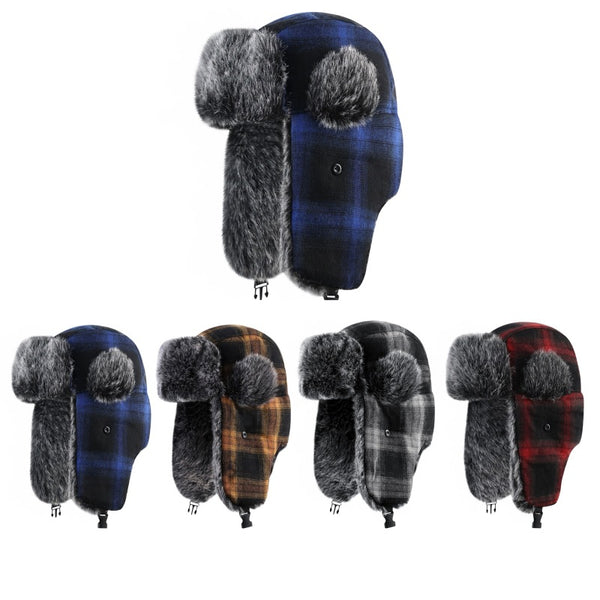 New plaid men and women Lei Feng hats thickened warm fashionable outdoor hats