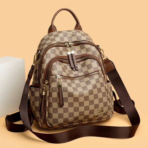 Premium sense ins checkerboard backpack women 2024 Chinese New Year travel backpack bag texture pvc multi-functional women schoolbag