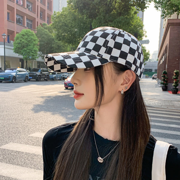 New Hat Fashion Checkerboard Baseball Cap Street Versatile Cap Ladies