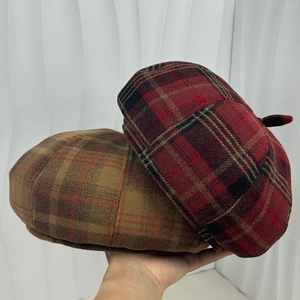 Retro plaid beret female versatile painter hat fashion autumn and winter red woolen plaid retro casual
